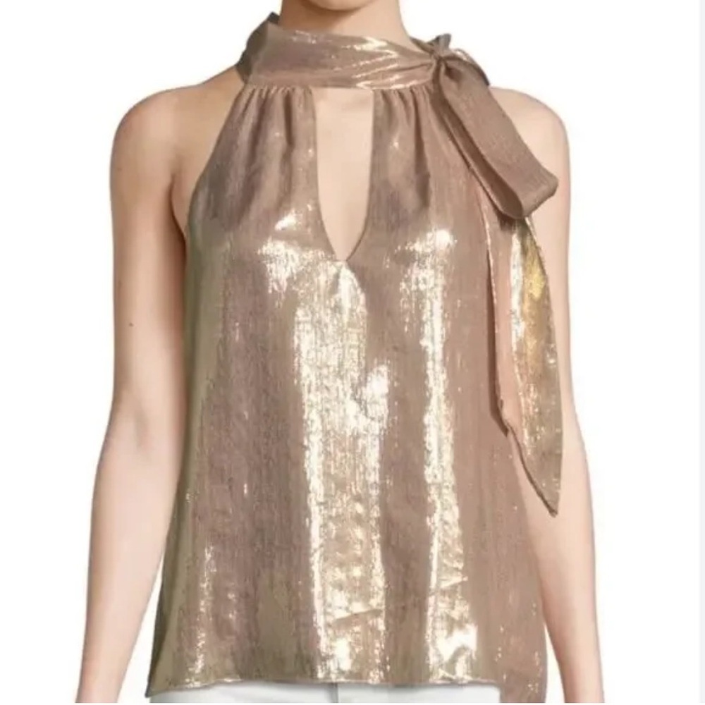 Ramy Brook Sasha Metallic Tie-Neck Top